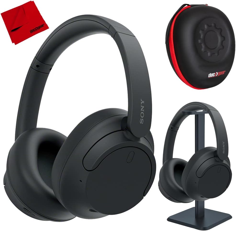 Sony WH-CH720N/B Wireless Noise Cancelling Headphone, Black Bundle with Deco Gear Hard Case + Pro Audio Headphone Stand + Microfiber Cleaning Cloth