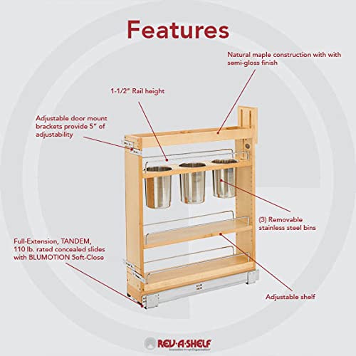 Rev-A-Shelf 5" Pull Out Storage Organizer for Base Kitchen Cabinets, Soft-Close I43756