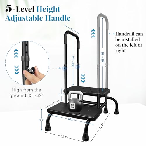 2 Step Stool with Handle for Elderly, Heavy Duty Medical Step Stool with 5 Legs K9980