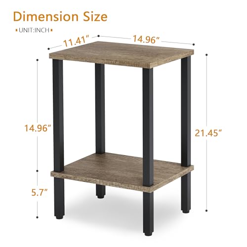 Rustic Brown 2-Tier Narrow End Table with Storage Shelf S446