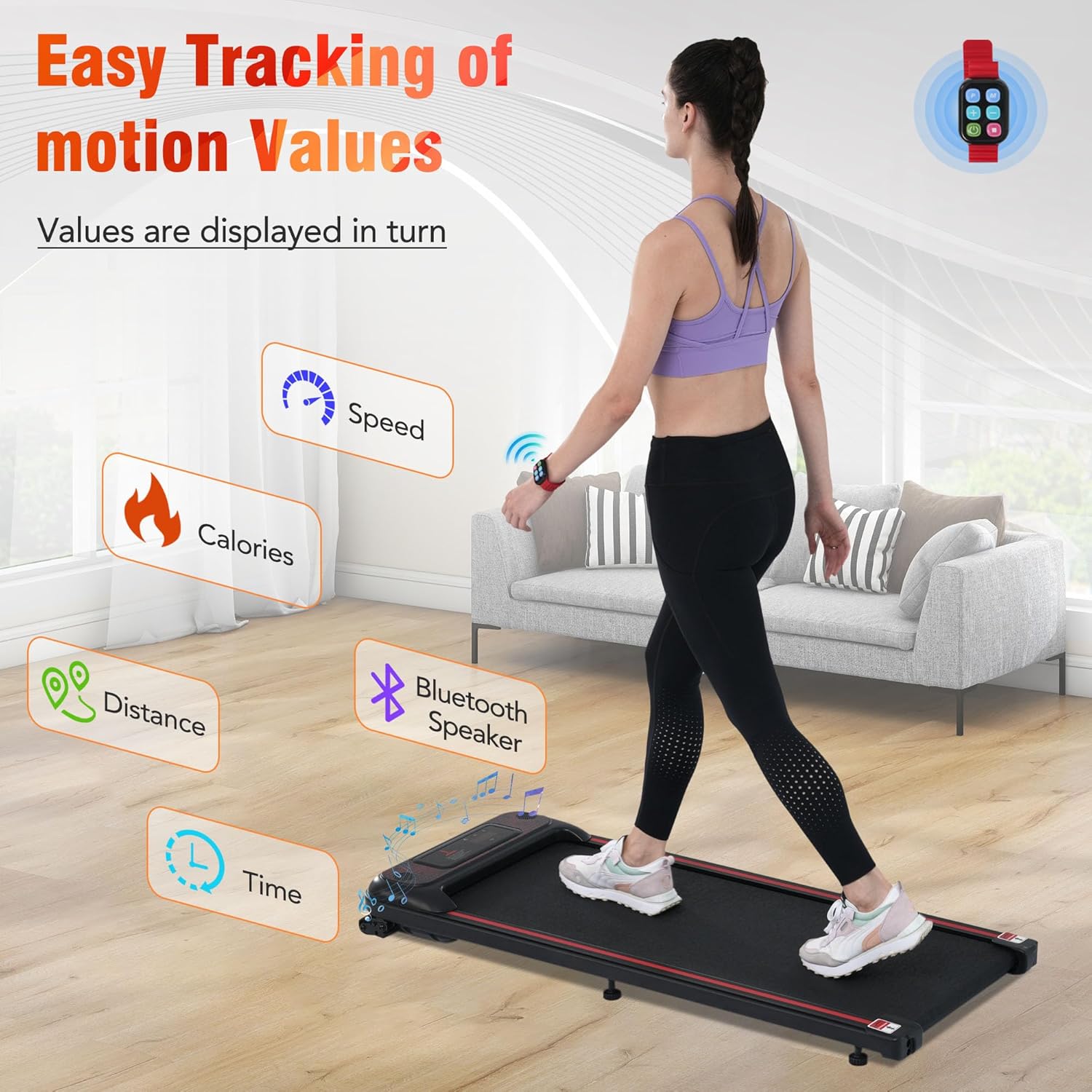 2-in-1 Walking Pad Treadmill with Bluetooth Speaker & LED Display for Home Office D8545