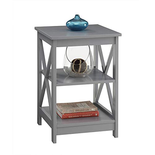 Convenience Concepts Oxford End Table with Storage Shelves, White Faux Marble/Black N969