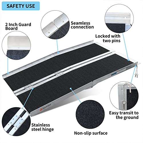 Folding Aluminum Wheelchair Ramp for Home Steps, 600 lbs Capacity B519