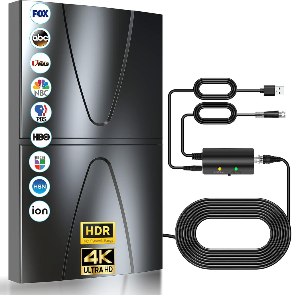 2024 Updated Amplified TV Antenna,991 Miles Range Indoor/Outdoor Antenna for Smart TV and All Older TV's,Digital TV Antenna with Thick Coaxial Cable and Amplifier Signal Booster, Black, HD012