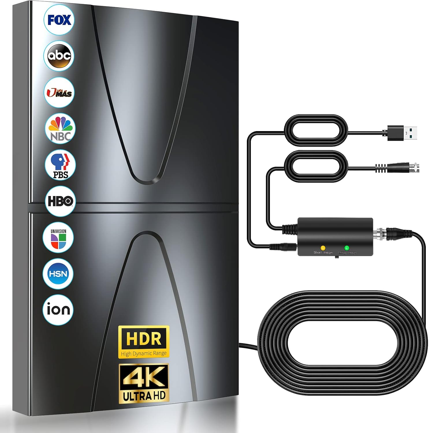 2024 Updated Amplified TV Antenna,991 Miles Range Indoor/Outdoor Antenna for Smart TV and All Older TV's,Digital TV Antenna with Thick Coaxial Cable and Amplifier Signal Booster, Black, HD012