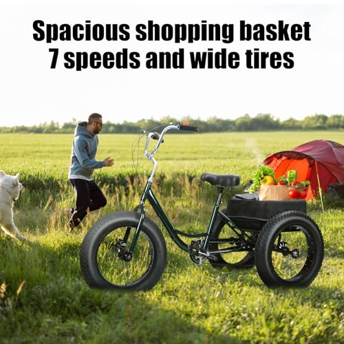 Adult Tricycle 20 Inch 3 Wheel Fat Tire Bike with Basket and 7 Speed R23810