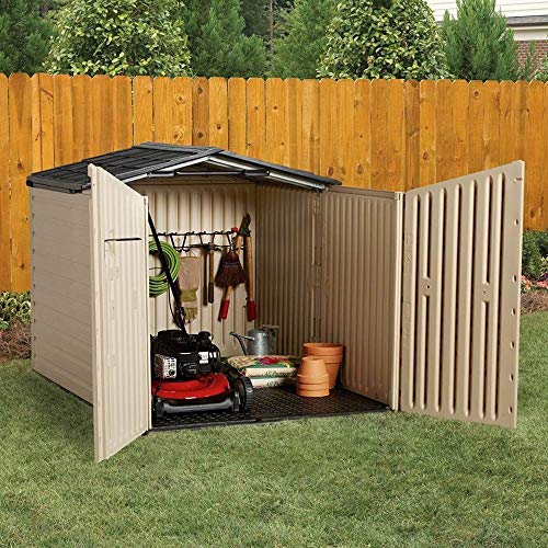 Rubbermaid Slide-Lid Resin Outdoor Storage Shed, 5 x 6.5 Ft, Beige/Brown U109