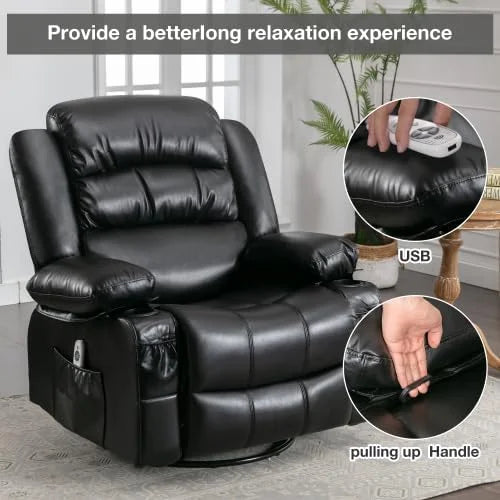 Massage Chair Recliner with Heat and USB Port, Swivel Rocking for Elderly (Black) A139032