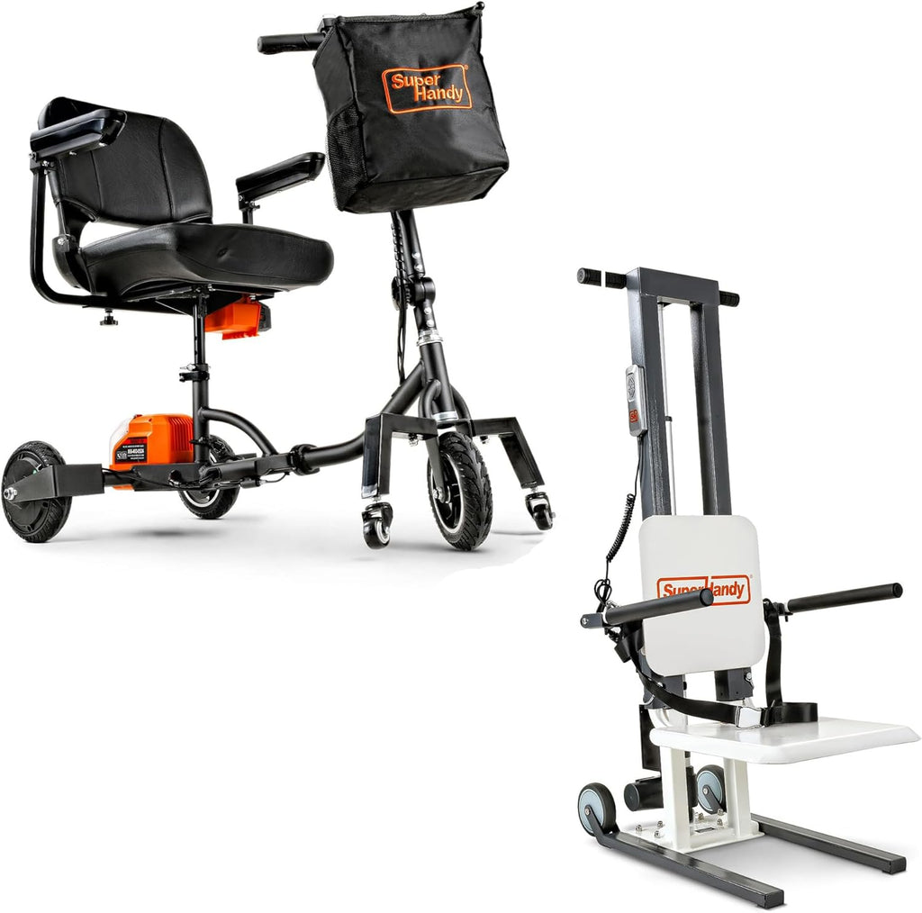 SuperHandy Passport Plus Mobility Scooter - Foldable 3 Wheel & GoRise FS Electric Floor to Stand Lift, 500 Lbs Capacity, Standing Assistance [Bundle deal]
