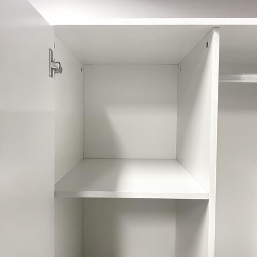 Wood Armoire Wardrobe Closet with 4 Doors and Mirror, White I299203