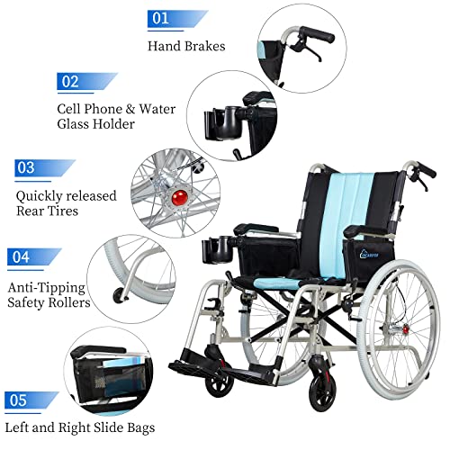 Ultra Lightweight Wheelchair 20" Seat for Adults Foldable Portable Magnesium O122