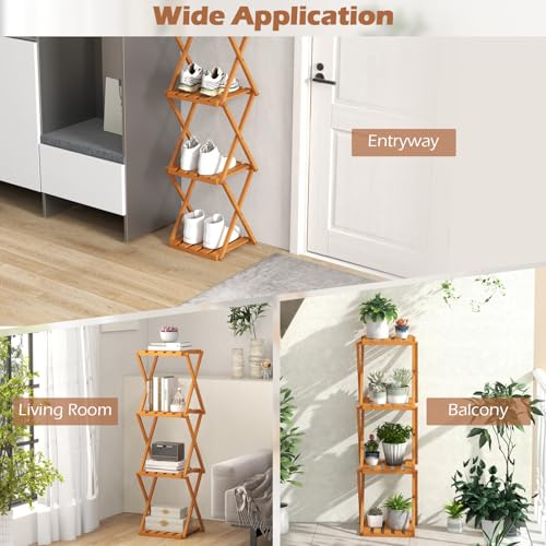 Giantex 4-Tier Foldable Wooden Plant Stand, No Assembly Required G68483