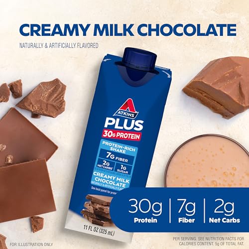 Atkins Creamy Milk Chocolate PLUS Protein Shake, 30g Protein, 12 Count E882