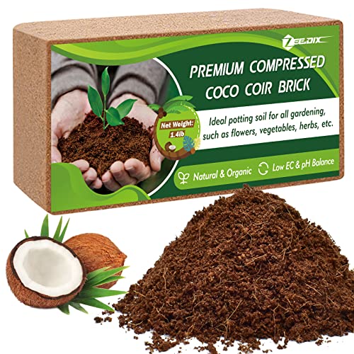 ZeeDix Premium Coco Coir Brick-10 Pack,24Gallons Coconut Coir Potting Soil for Plants,14Lbs Compressed Coco Fiber Starting Soil with Low EC & pH Balance for Gardening Flower Herbs and Vegetables