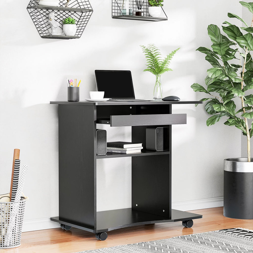 HOMCOM Computer Desk Cart, Mobile Office Workstation with Keyboard Tray, Black S416001