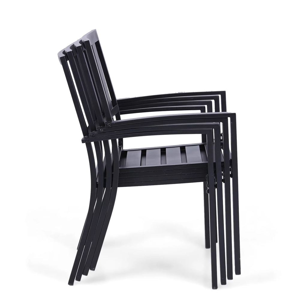 MF Studio 6-Piece Outdoor Patio Set with 10 FT Umbrella, Stacking Chairs & Square Dining Table D49515