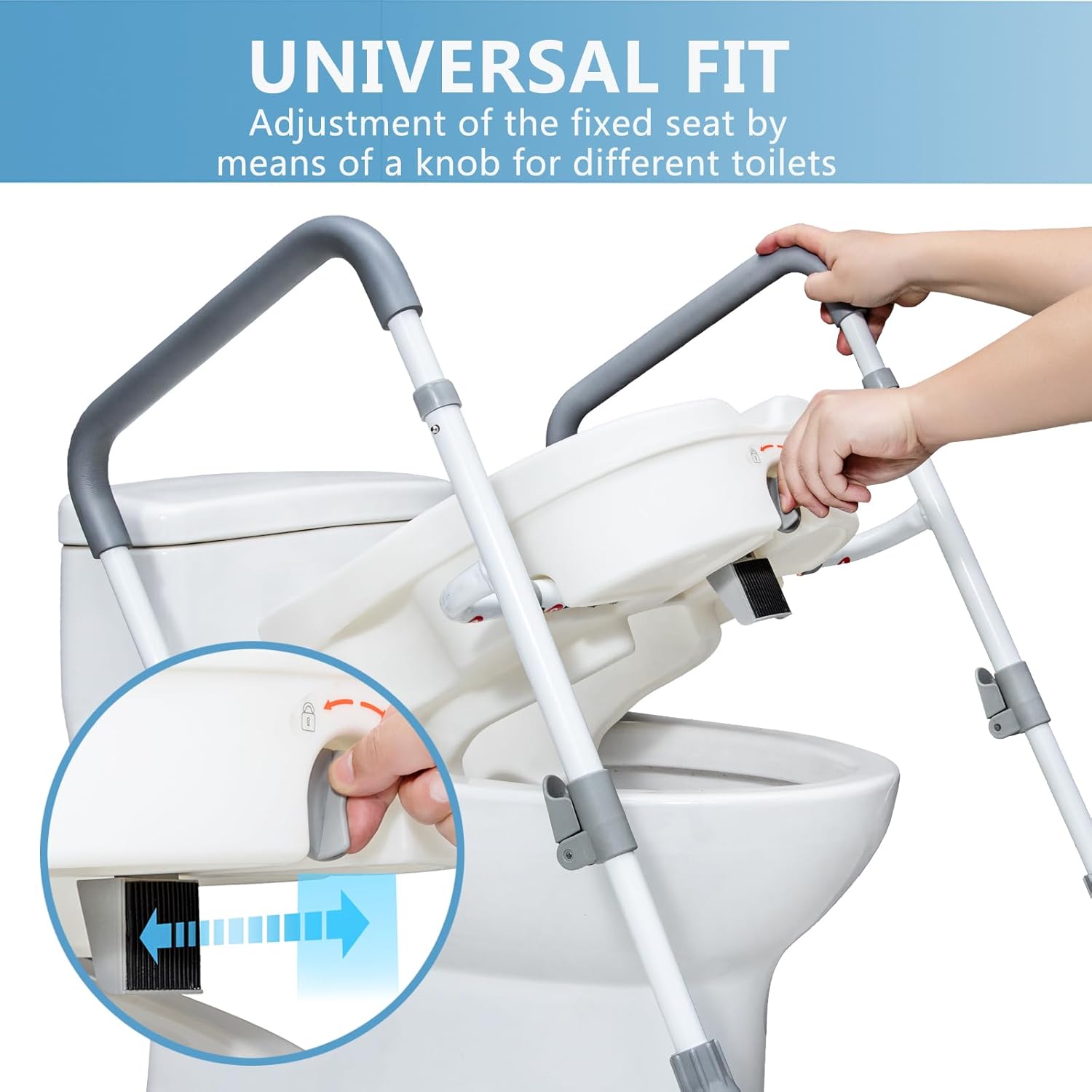 Raised Toilet Seat with Handles for Elderly, Adjustable Padded Arms R46780