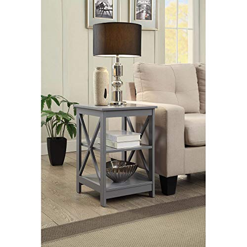 Convenience Concepts Oxford End Table with Storage Shelves, White Faux Marble/Black N969