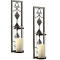 2 Set Wall Sconces Candle Holders Metal Wall Decorations Antique-Style Metal Sconces with Battery Operated Candles for Living Room, Bathroom, Dining Room, Patio or Office (Coffee)