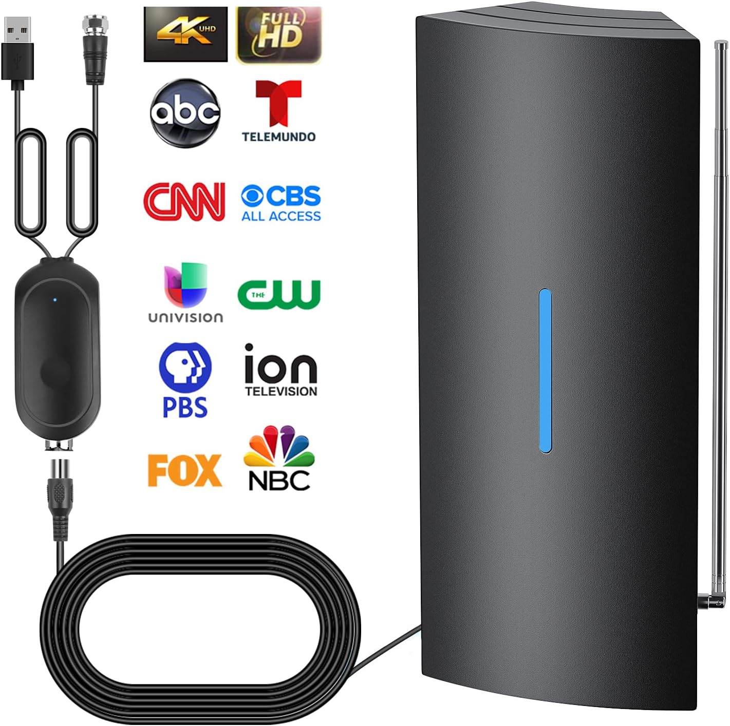 1000 Miles Range Antenna for Smart TV, Digital Antenna for TV Indoor, TV Antenna Indoor/Outdoor with Adjustable Amplifier Signals Booster, Support 8K 4K 1080P for All TVs - 36ft Coax Cable