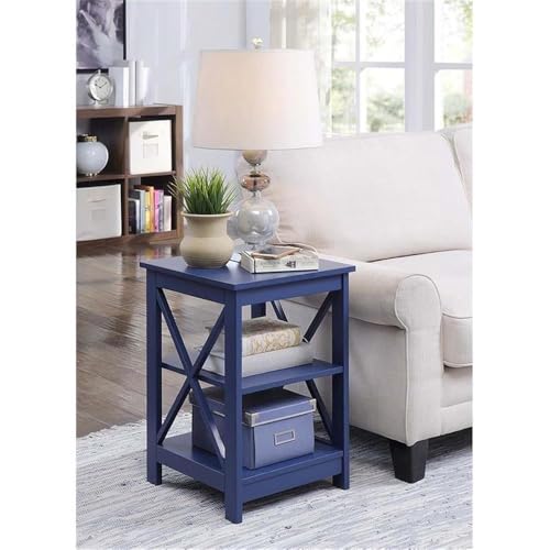 Convenience Concepts Oxford End Table with Storage Shelves, White Faux Marble/Black N969