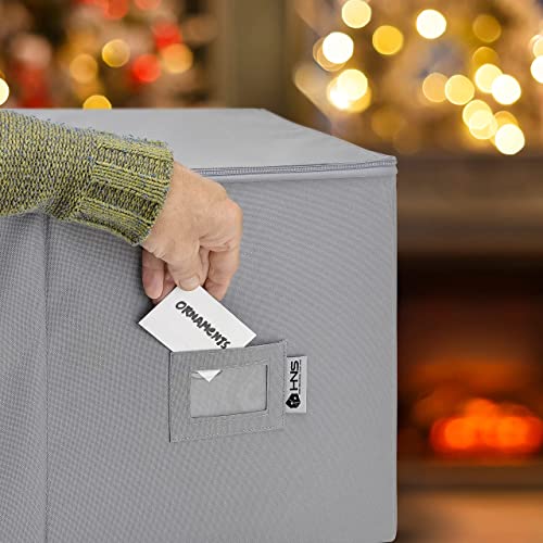 Christmas Ornament Storage Container with Dividers, Zippered, Heavy Duty 600D, Grey Q1814