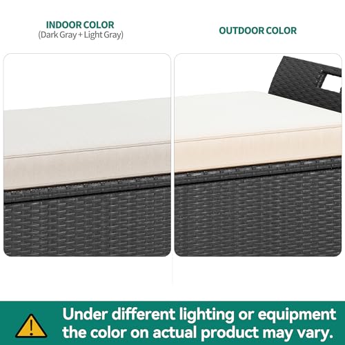 YITAHOME 90 Gallon Outdoor Wicker Storage Bench with Cushion, Black & Beige K940826
