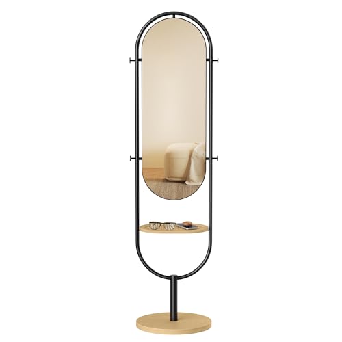 SONGMICS Full-Length Floor Mirror, 3-in-1, Standing, Oak Beige and Ink Black G63552