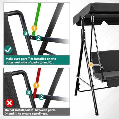 YITAHOME Outdoor Patio Swing Chair 3 Person with Adjustable Canopy, Black P266