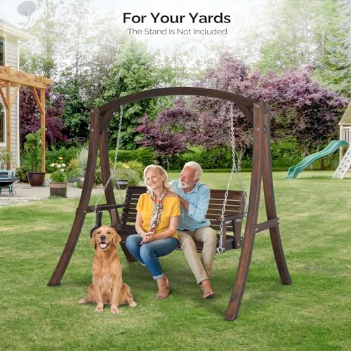 VINGLI Patio Wooden Porch Swing Chair with Hanging Chains, 5 FT, White W381253