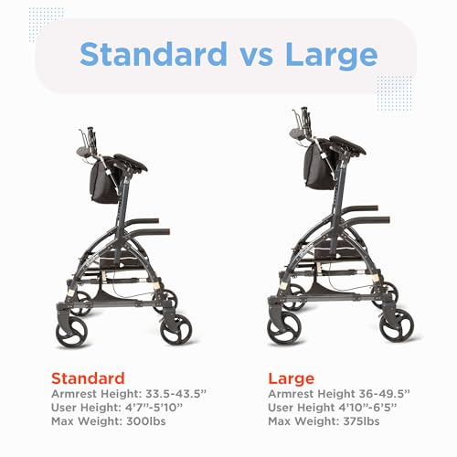 Journey UPWalker Standard – Lightweight Adjustable Upright Rollator Walker with Seat X21118