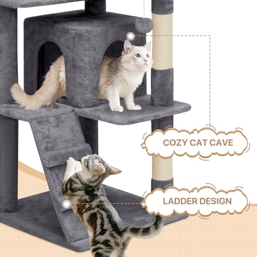 MoNiBloom Cat Tree 60 Inch with 2 Cat Condos, Scratching Post, Smoky Grey U3835