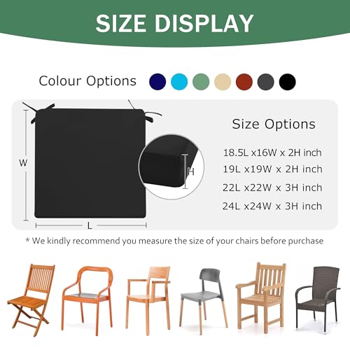 Outdoor Chair Cushions Set of 4, Waterproof Patio Seat Cushions with Ties, Black A5741