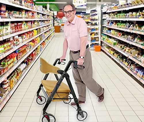 HEALTHLINE Heavy Duty Rollator Walker with Seat, Extra Wide, 450LB Capacity, Black A87388