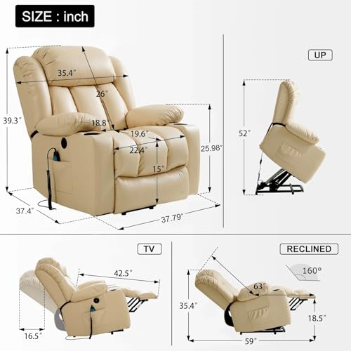 Power Lift Recliner Chair with Heat and Massage for Elderly, Beige I68465