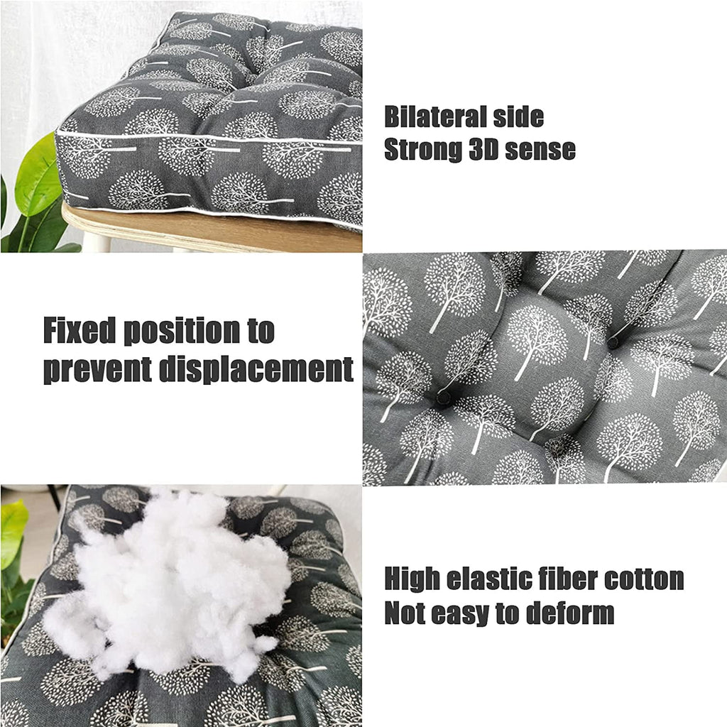 Namzi Square Floor Pillow Tufted Thicken Cushion 16" x 16" Gray Plaid G3006