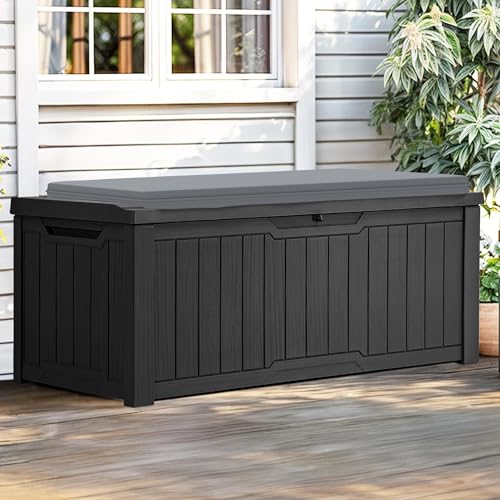 YITAHOME Outdoor Storage Box with Cushion, 120 Gallon, Lockable, Light Brown O374