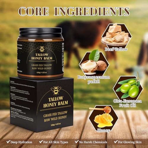 Beef Tallow and Honey Balm for Face and Body, Organic Grass-Fed, 120g B486324