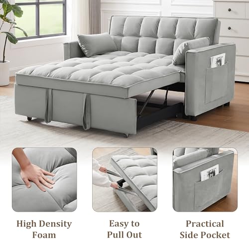 Homtique Pull Out Sleeper Sofa Bed, 55" Tufted Velvet Convertible Loveseat Futon V827