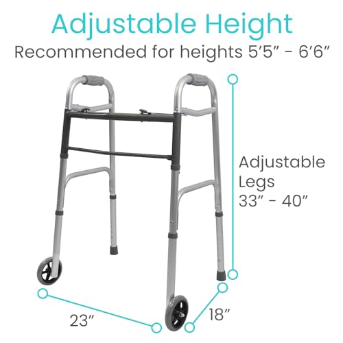 Vive Mobility Folding Walker for Seniors with Wheels and Bag R4434