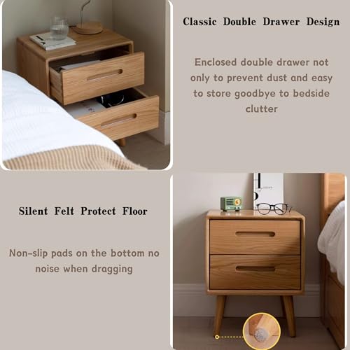 Solid Wood Night Stand with Two Drawers, Mid Century Modern Bedside Table S991