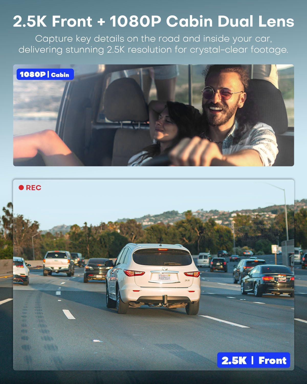 Avaett D60 Dual 2.5K Dash Cam Front and Inside with WiFi GPS Q77973