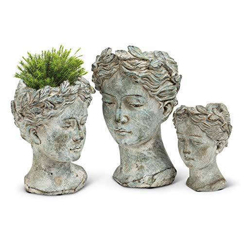 Abbott Collection Goddess Head Planter Extra Small Cement Pot for Indoor Outdoor Flowers Succulents Grey H82684