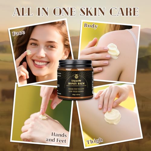 Beef Tallow and Honey Balm for Face and Body, Organic Grass-Fed, 120g B486324
