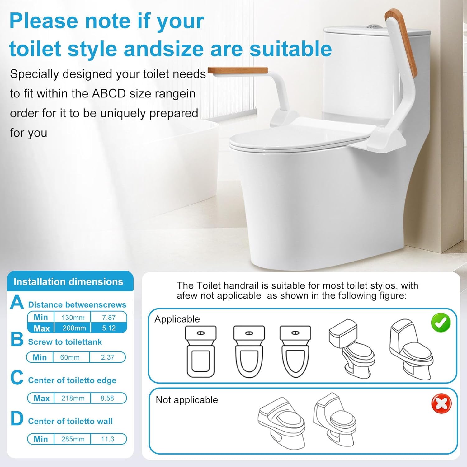 Toilet Safety Rails for Elderly with Foldable Handles, Adjustable Height and Width P354