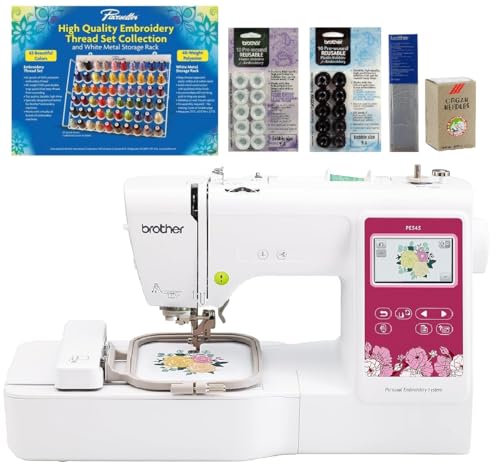 Brother PE545 Embroidery Machine, Wireless LAN Connected, 135 Built-in Designs, 4" x 4" Hoop Area, Large 3.7" LCD Touchscreen, USB Port, 10 Font Styles