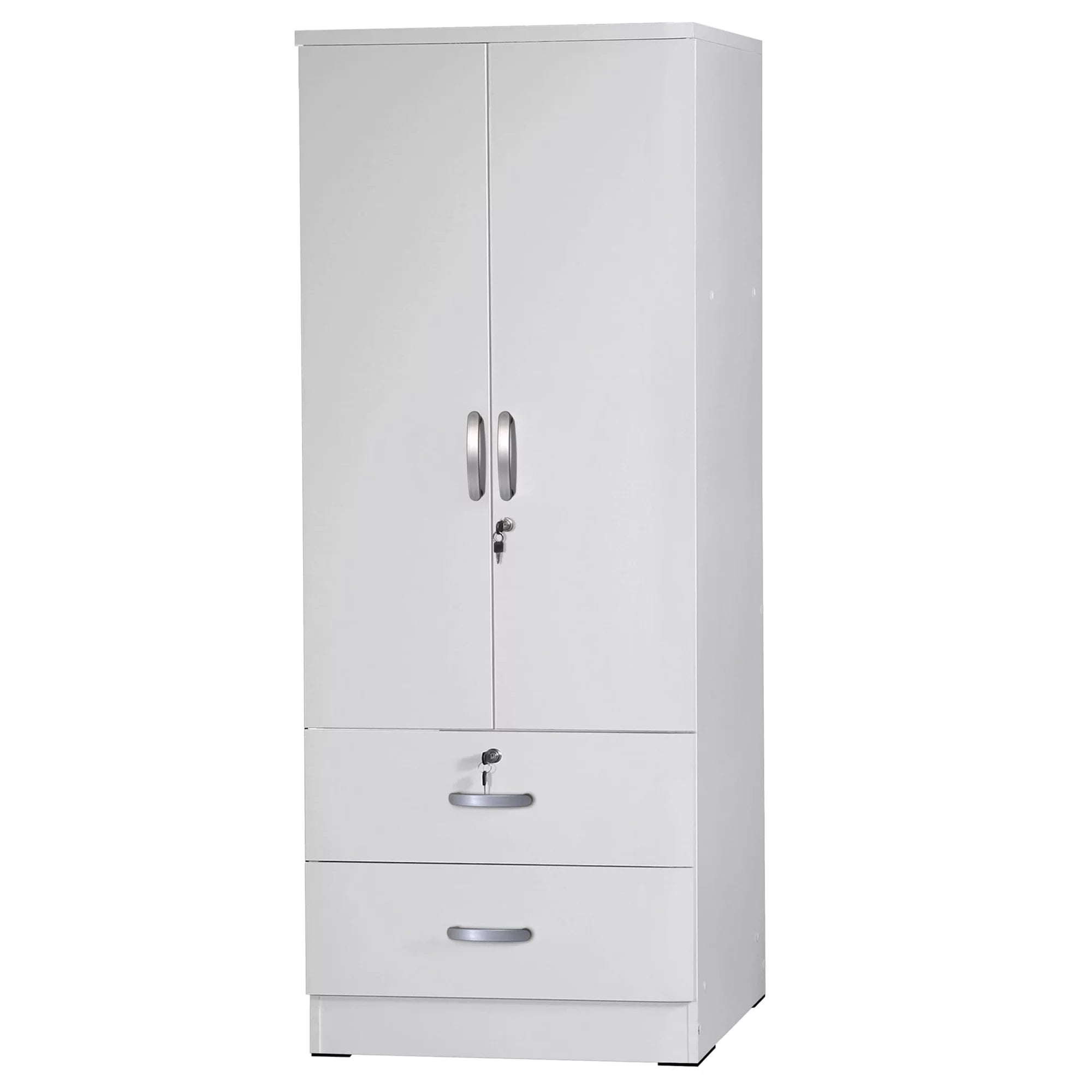 Grace Wood 2-Door Wardrobe Armoire with 2-Drawers White J3816