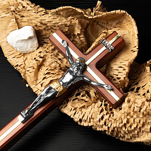 KUXBET Crucifix Cross Catholic 10.7 Inch Wooden Jesus Christ Wall Hanging or Tabletop G934