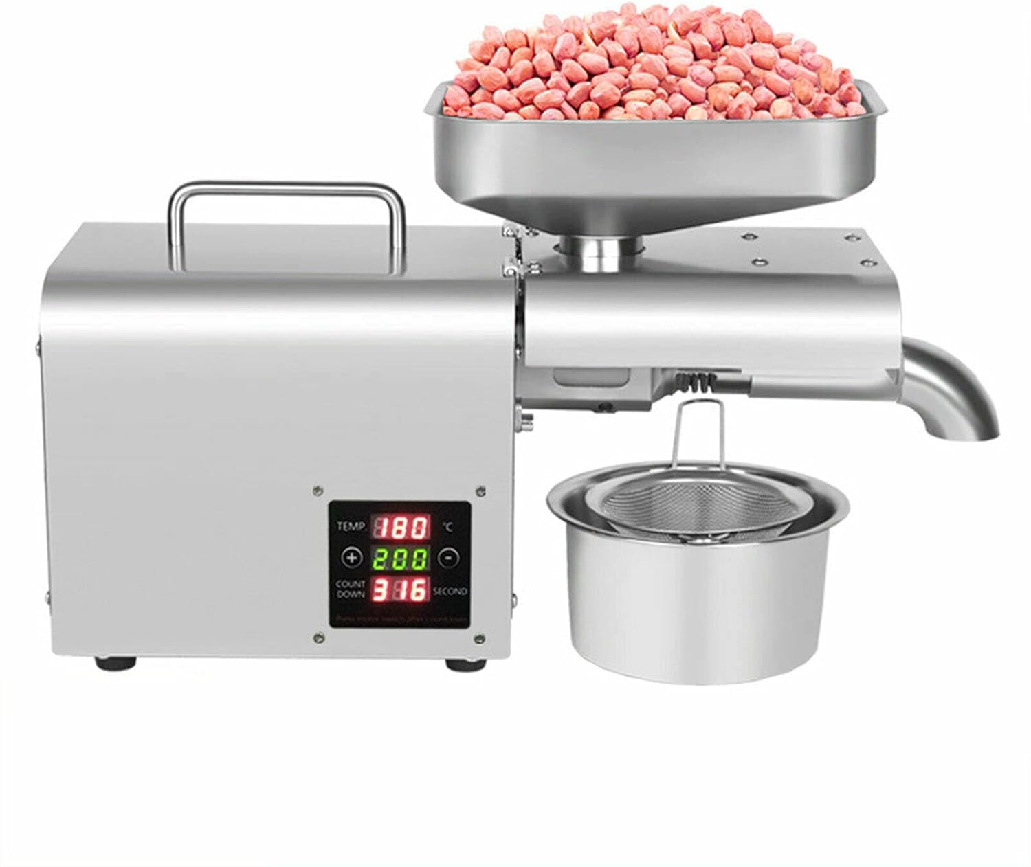 Oil Press Machine, 110V 610W Automatic Oil Extractor Stainless Steel Organic Oil with Temperature Control for Home & Commercial Use