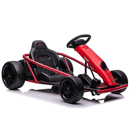 Go Kart for Kids,24V Battery 300WX2 Motors Pedal On Foot Go Cart,8MPH High Speed Drifting Car with Slow Start Function,Music, Horn,14.3" Wide Seat,Elastic Durable Tires,Max Load 1 Blue